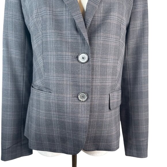 Talbots Grey Size 4 Plaid Two-Button Blazer Wool Blend - Picture 6 of 14